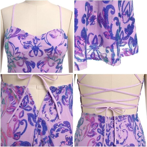 Women's Sparkly Sequins A-line Mini Dress - Purple, Small - Picture 6 of 7